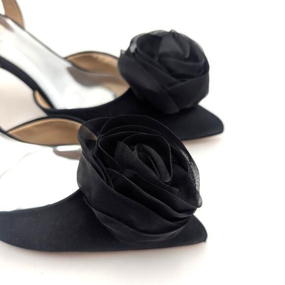 Badgley Mischka Carlise Satin Rosette Slingback Pumps Women's Black Size US6 - Picture 8 of 13
